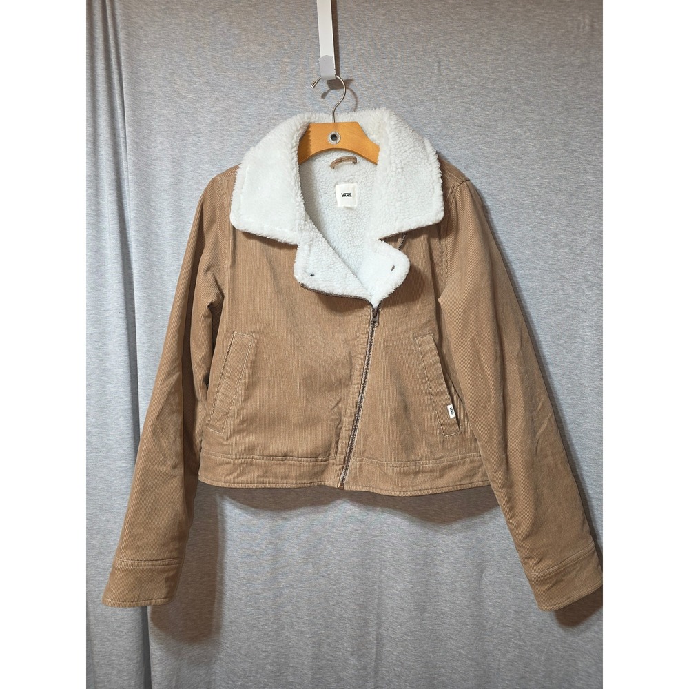 Vans Womens Tan Corduroy Sherpa Lined Moto Jacket Brown Size Medium Cropped